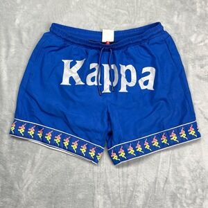 Kappa 222 Banda Calabash Shorts Mens XL Blue Mesh Lined Drawstring Elastic Waist